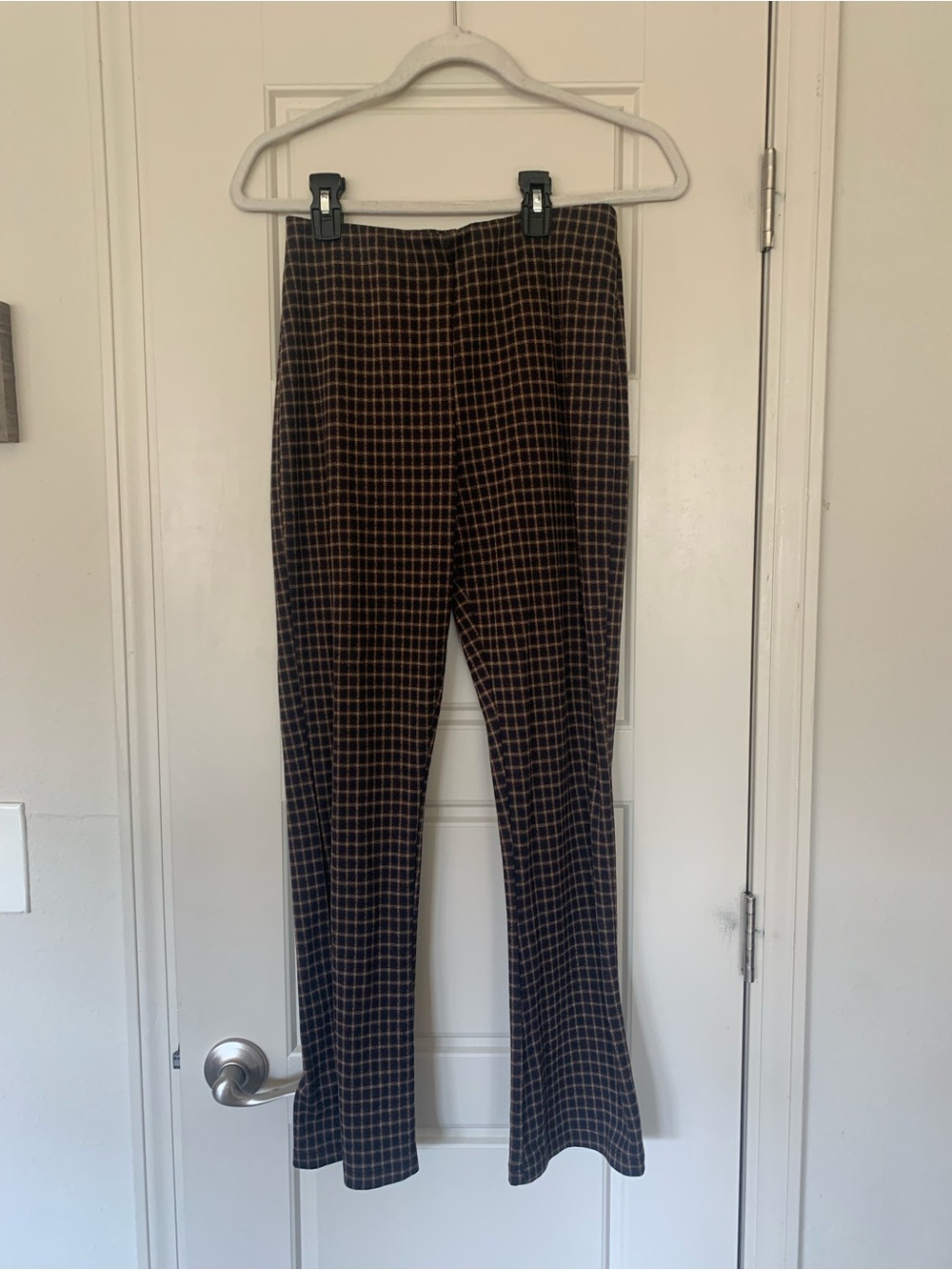 Urban Outfitters Bryn Pull On Plaid Black & Brown Flare Pants Medium Retro